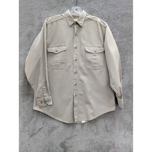 Eddie Bauer Shirt Mens Medium Beige Elkhorn Canvas Long Sleeve Button Up USA